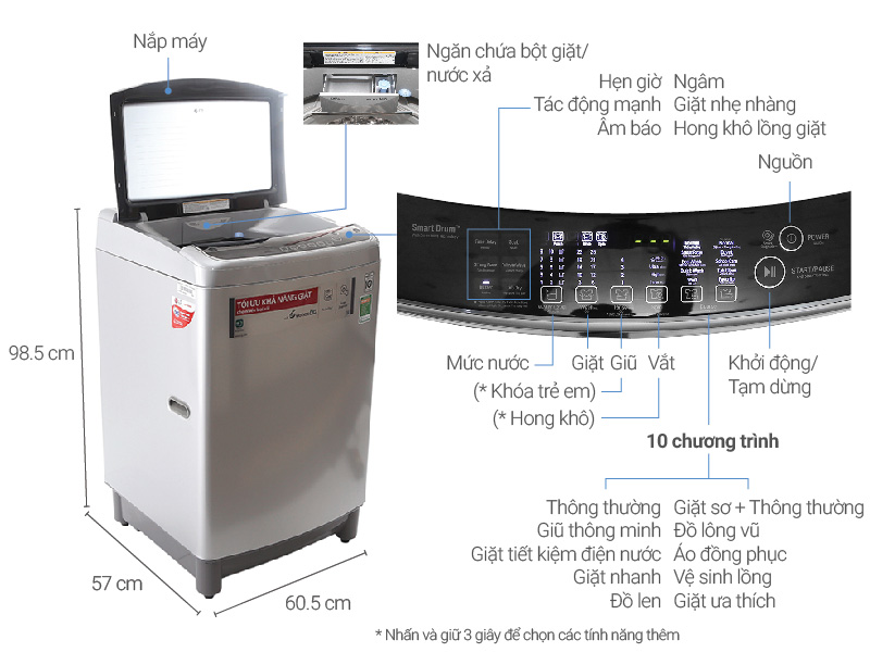 Thông số kỹ thuật Máy giặt LG Inverter 11 kg T2311DSAL