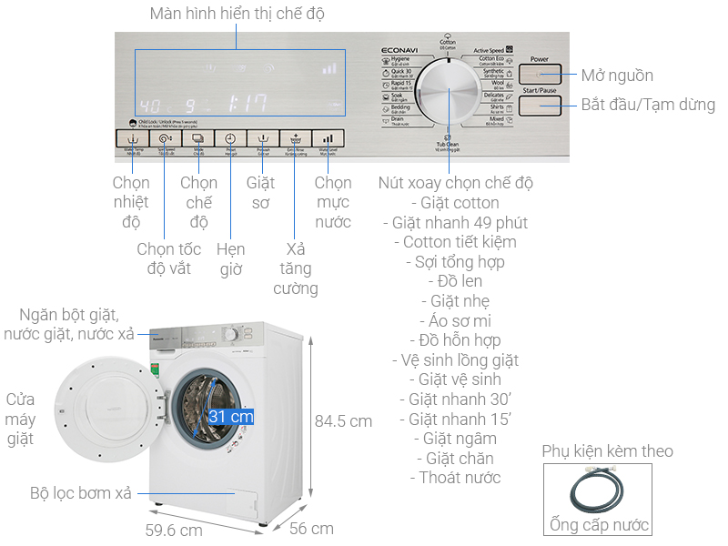 Thông số kỹ thuật Máy giặt Panasonic Inverter 10 Kg NA-120VG6WV2