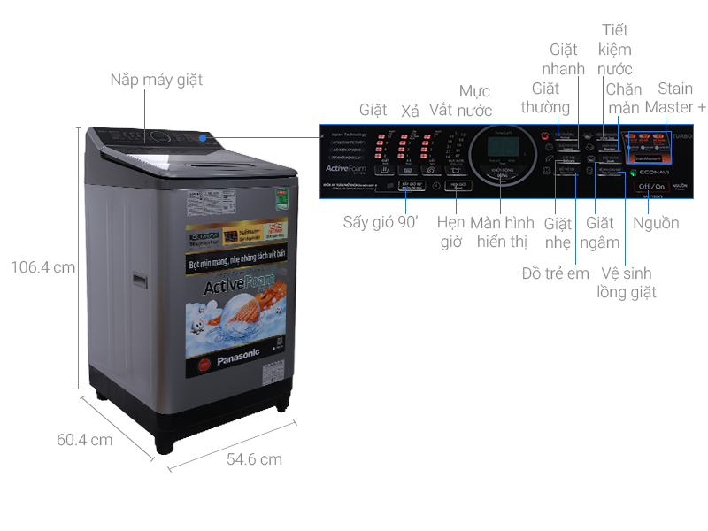 Thông số kỹ thuật Máy giặt Panasonic 10 kg NA-F100V5LRV