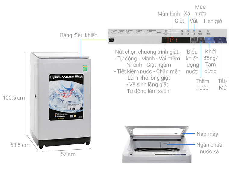 Thông số kỹ thuật Máy giặt Hitachi 10 kg SF-100XA 220-VT (COG-W)