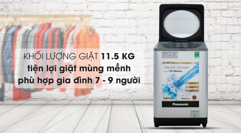 Máy giặt Panasonic Inverter 11.5 Kg NA-FD11XR1LV - Khối lượng giặt 11.5 kg, thích hợp cho gia đình trên 6 người