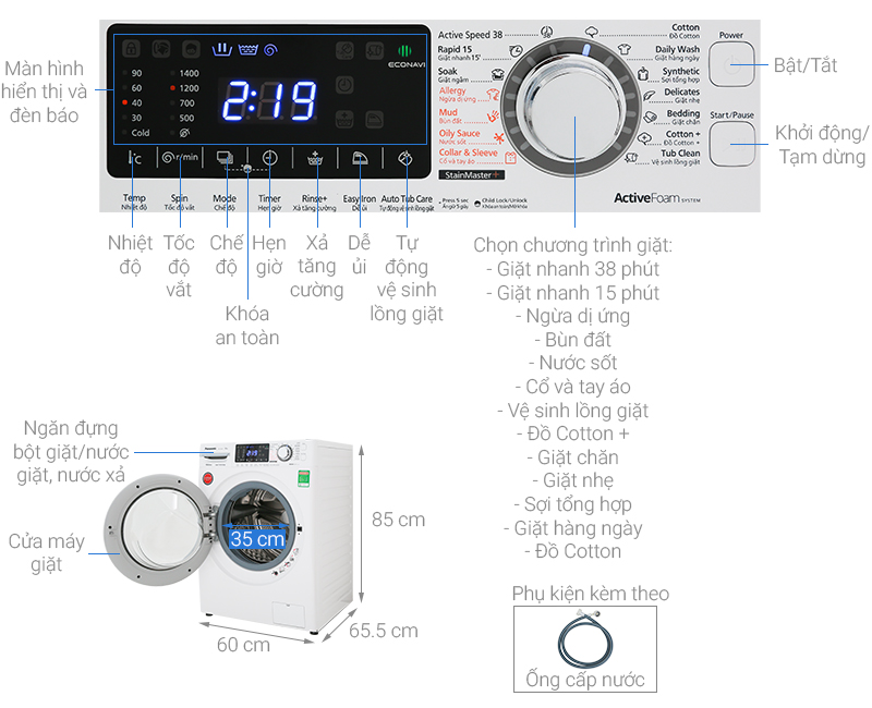 Thông số kỹ thuật Máy giặt Panasonic Inverter 10 Kg NA-V10FG1WVT