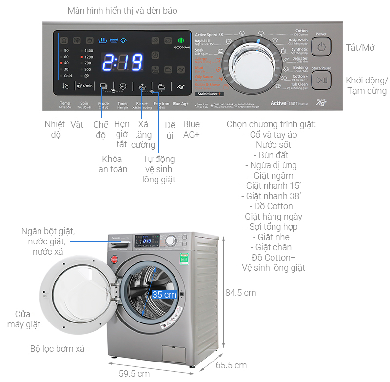 Thông số kỹ thuật Máy giặt Panasonic Inverter 10 Kg NA-V10FX1LVT
