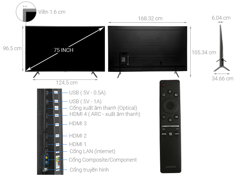Thông số kỹ thuật Smart Tivi QLED Samsung 4K 75 inch QA75Q65R