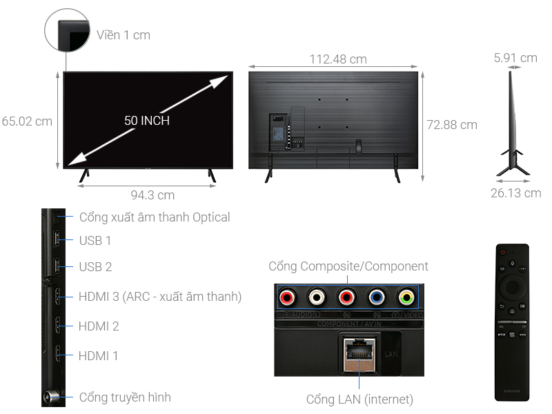 Thông số kỹ thuật Smart Tivi Samsung 4K 50 inch UA50RU7200