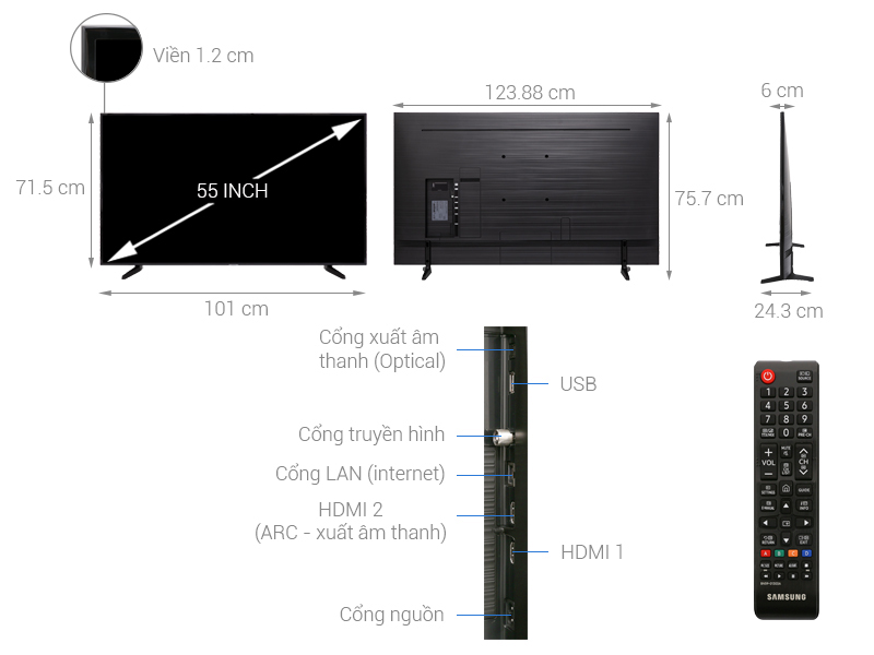 Thông số kỹ thuật Smart Tivi Samsung 4K 55 inch UA55NU7090