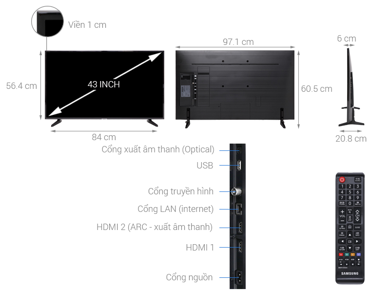 Thông số kỹ thuật Smart Tivi Samsung 4K 43 inch UA43NU7090