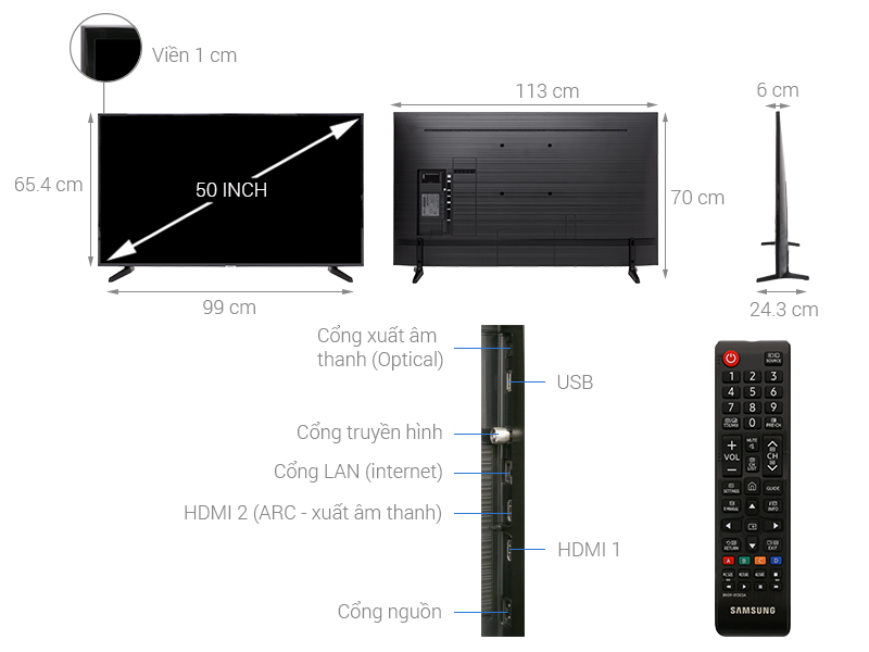 Thông số kỹ thuật Smart Tivi Samsung 4K 50 inch UA50NU7090