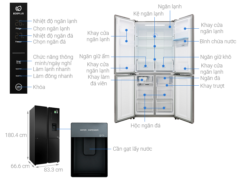 Thông số kỹ thuật Tủ lạnh Aqua Inverter 456 lít AQR-IGW525EM GB