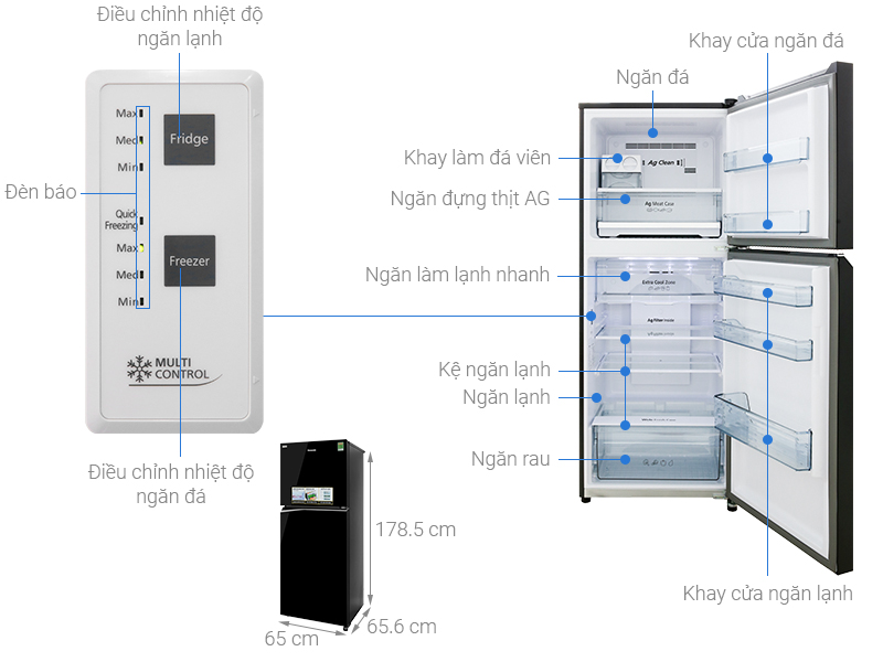 Thông số kỹ thuật Tủ lạnh Panasonic Inverter 366 lít NR-BL381GKVN