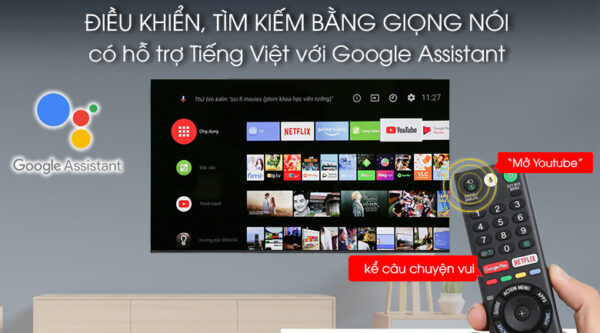 Điều khiển, tìm kiếm bằng giọng nói bằng tiếng Việt 3 miền - Android Tivi OLED Sony 4K 65 inch KD-65A9F